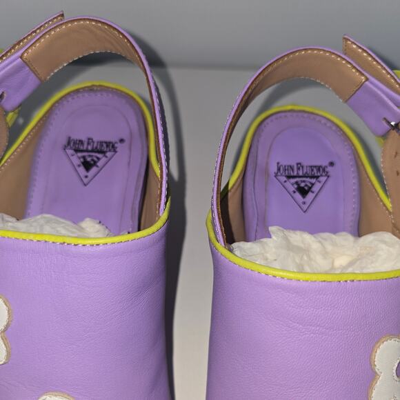John Fluevog Christy Low Rules Floral Slingback Purple Green Sandal 6.5 w/Box - Picture 12 of 13